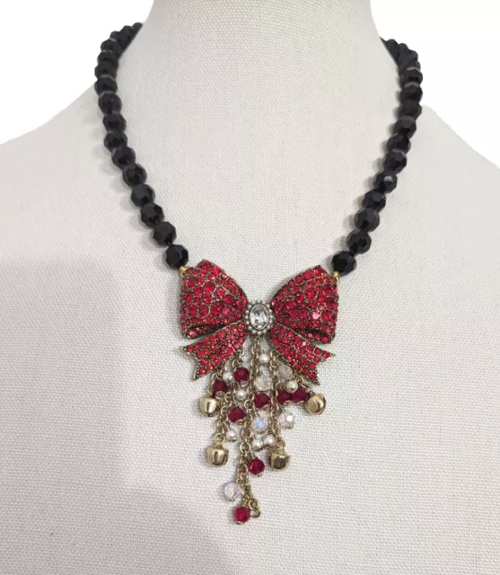 Heidi Daus "Bow Jingles" Crystal Beaded Necklace-Siam Red-NWT-Orig. $149.95