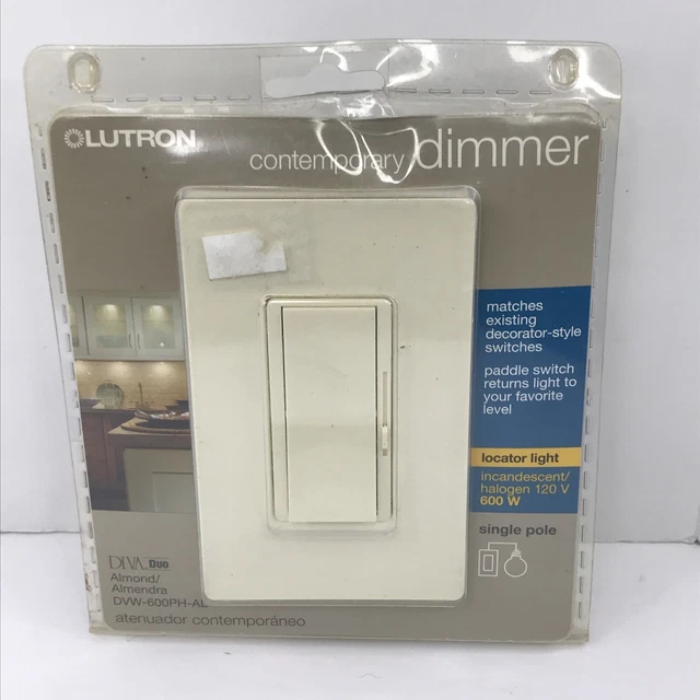 Lutron Diva Duo Contemporary Dimmer DVW-600-PH-AL Almond Dimmer Single Pole