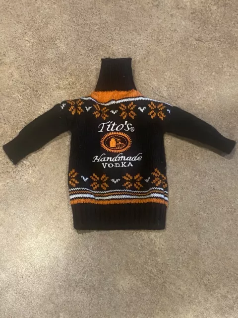 Tito’s Handmade Vodka Bottle Ugly Sweater Bottle Cover Black & Orange Festive