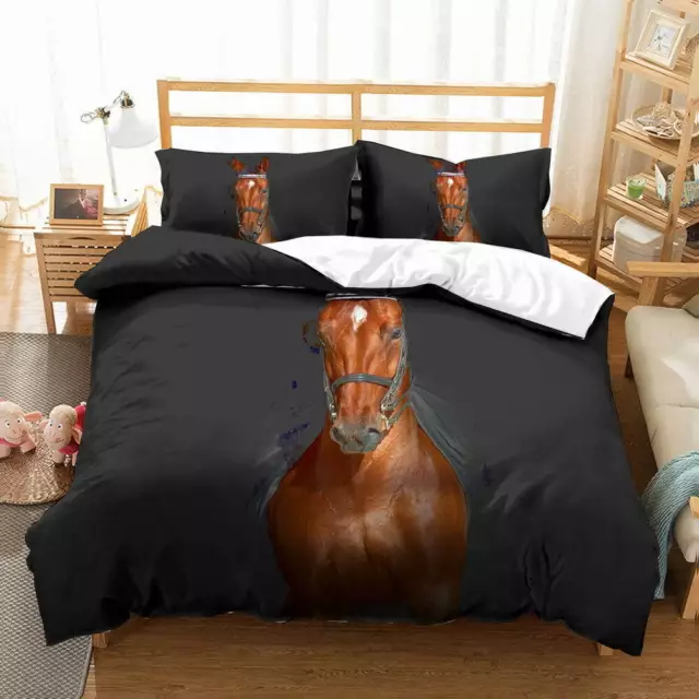 Saddle Brown Horse 3D Quilt Duvet Doona Cover Set Single Double Queen King Print 2