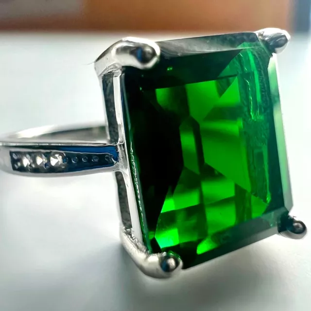 Emerald Ring 925 Sterling Silver Jewelry Emerald Cut Size 6 7 8 9 lab-created 3