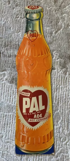 Rare Orig. 50s Thick Cardboard Pal Ade Orange Soda Standup Advertising Sign 28"
