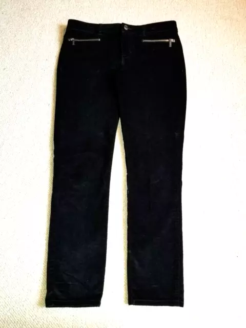 Womens Pants-KAREN MILLEN-black cotton velveteen skinny w/zippers-8