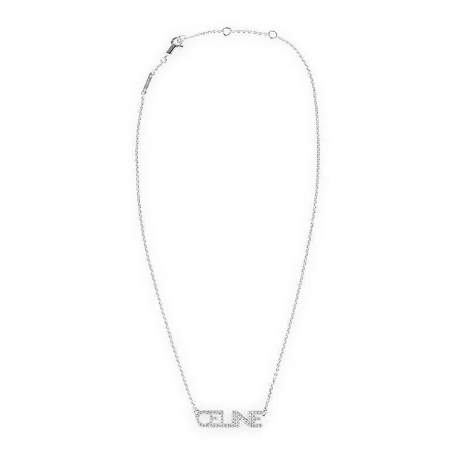 【CELINE】MONOCHROMS STRASS NECKLACE CELINE WOMEN'S MONOCHROME Strass Lettering Necklace (Silver