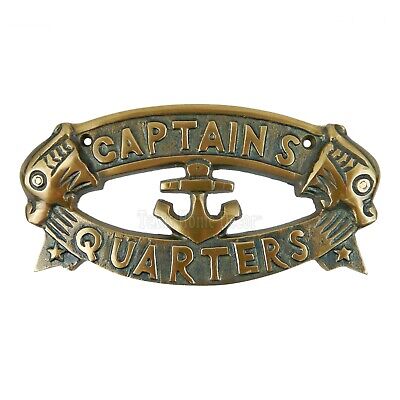 Captains Quarters Wall Plaque Sign Solid Brass Anchor Nautical Beach House Decor