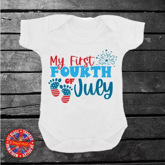 My First Fourth of July Bodysuit BoysGirls Gift Kids Baby Shower USA America