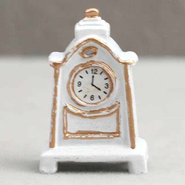 Dollhouse Miniature 1/12 Scale Vintage White Clock Alloy Desktop Accessories