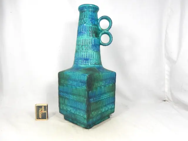 Beautiful 70´s Bodo Mans Design Bay Keramik vase 71 35 dull blue glaze variation