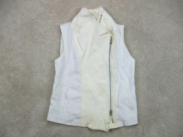 Vince Vest Womens Small White Linen Leather Full Zip Sleeveless Casual Ladies