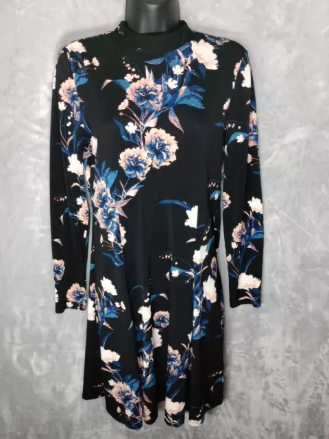 Ivanka Trump Fit & Flare Dress Womens Black Floral Long Sleeve Knee Length