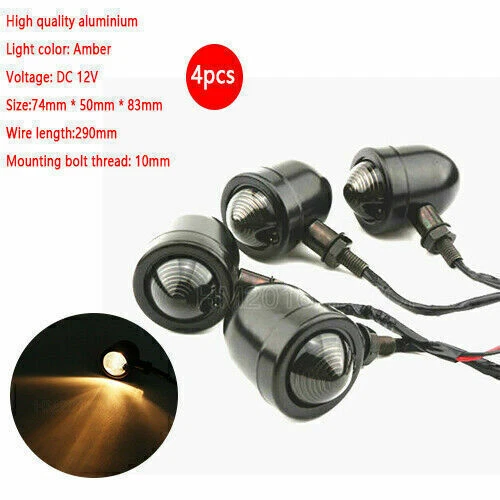 4x Universal Motorcycle Bullet Retro Turn Signals Light Indicator Amber Parts