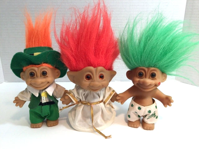 Vintage Russ Troll Dolls St. Patricks Day Irish and Angel with Wings Lot