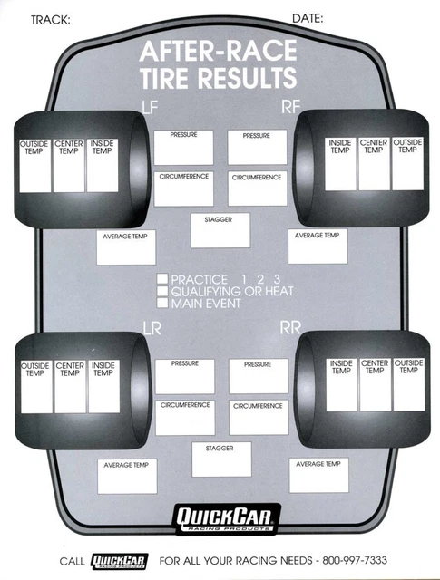 QUICKCAR RACING PRODUCTS After Race Tire Set-Up Forms (50 PK) 51-215