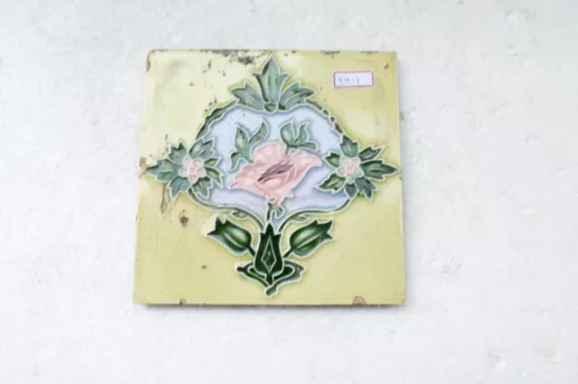Vintage Tile Art Nouveau Majolica Yellow Flower Design Architecture Tile Nh4411 9