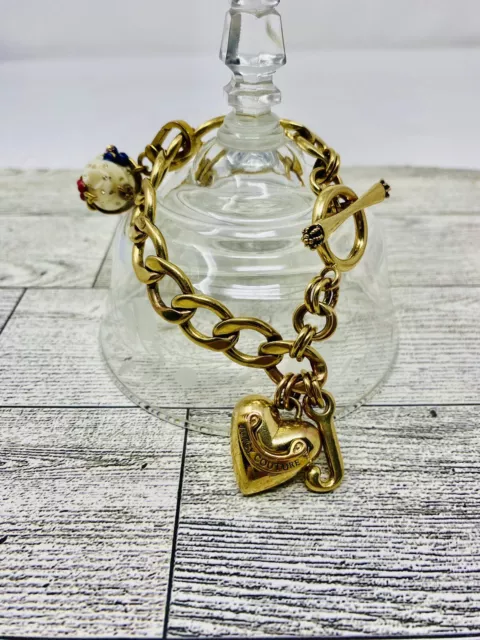 Juicy Couture Chunky Charm Bracelet GoldTone Puffy Heart &Retired ICECREAM DISH