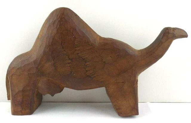 Hand Carved Wood Camel Sculpture Figurine Handmade Rustic Folk Art Unique Heavy