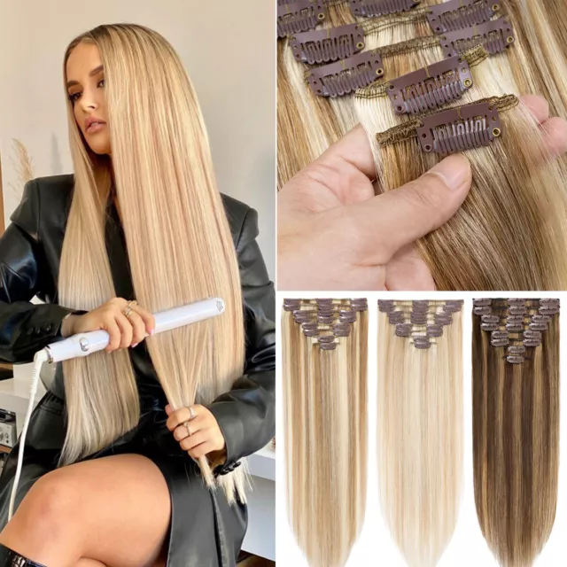 8 Tressen DICK Clip In Extensions 100% Remy Echthaar Haarverlangerung Glatt Lang