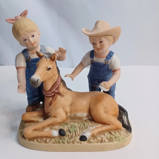 Vtg Denim Days By Homco #1510 Home Interiors 1985 Boy Girl Horse