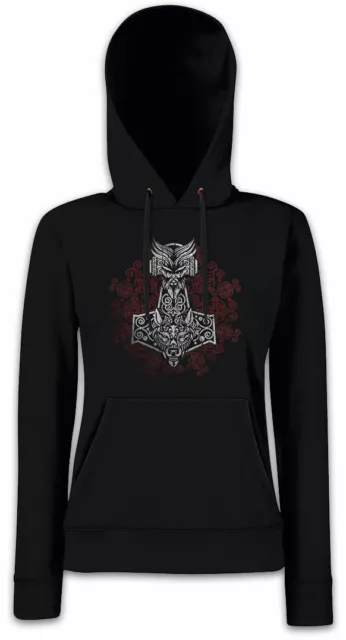 Thors Hammer Ornaments Damen Hoodie Kapuzenpullover Walhalla Wikinger Vikings