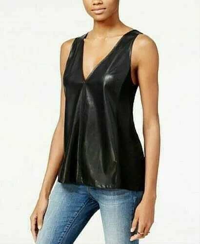 Rachel Rachel Roy Faux-Leather Contrast Top~L~Black~NWT~Org.$69~SALE!!!