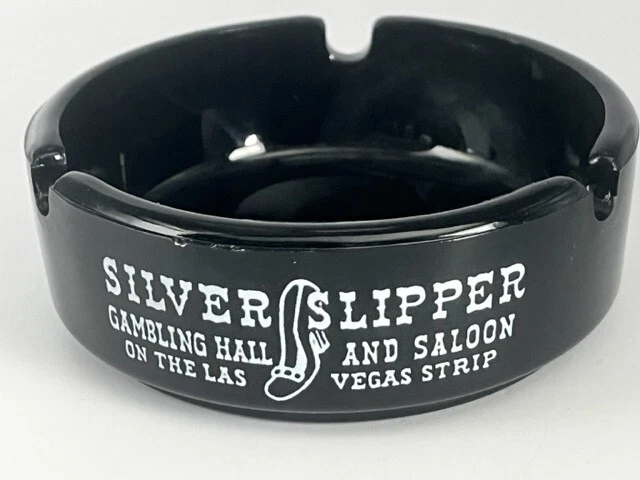 Vintage Silver Slipper Casino & Saloon - Las Vegas - Black Glass Ashtray - 3.5"