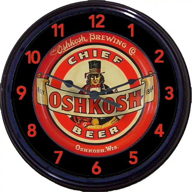 Oshkosh Brewing Co Beer Tray Wall Clock Chief Oshkosh Wis Ale Brew Man Cave 10"