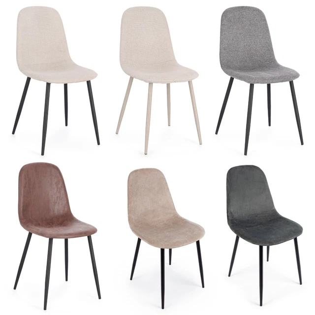 Set 4 Sedie Da Pranzo In Velluto Con Gambe Metallo - Grigio Scuro, Imbottite, Per Cucina E Soggiorno