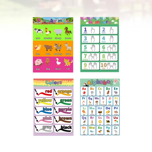 4 Pcs Éducation Posters Apprentissage Des Enfants Posters Tableau À Feuilles