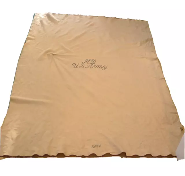 Vintage 1944 WW2 U.S. Army Wool M.D. Hospital Blanket 78" X 60" Red Seams