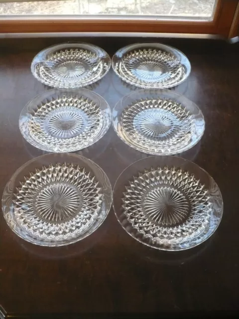 Indiana Glass Clear Diamond Point Bread Plates Set of 6