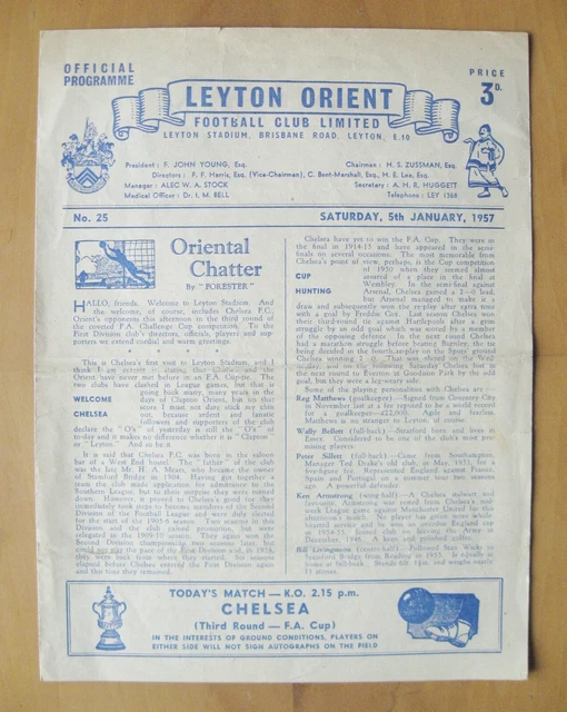 LEYTON ORIENT V CHELSEA FA Cup 1956/1957 *Good Condition Football