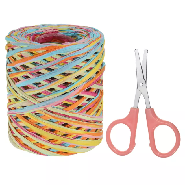 Raffia-Papierbastelband, Natur-Raffiaband mit Schere, Hellblau/Grün, 218 Yards