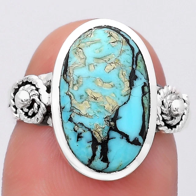 Spiral Lucky Charm Tibetan Turquoise 925 Sterling Silver Ring s.6 Jewelry R-1062