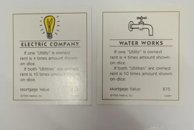 Vintage Monopoly Real-estate Cards. Electric Company & Water Works Free Postage.
