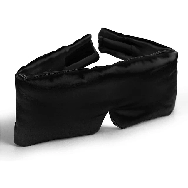 Schlafmaske Herren - Damen Seide Verstellbar Brille Augen Reise Augenbinde Black 16