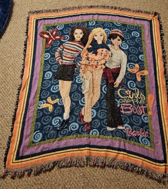 Vintage Avon Barbie In The City Woven Tapestry Throw Blanket