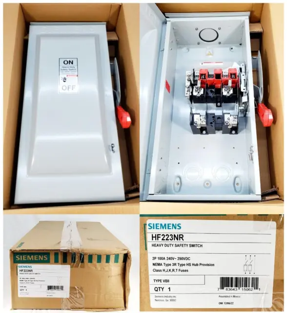 Siemens HF223NR 100 Amp - 2 Pole - 240 volt 3 Wire Fused Heavy Duty Switch New