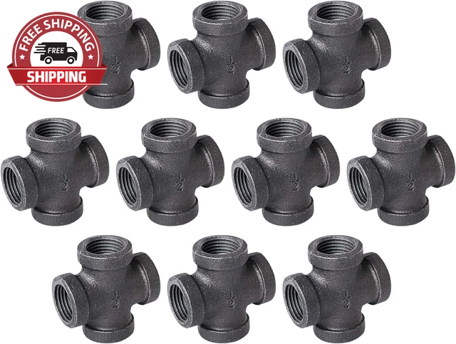 1/2" 4-Way Cross Fitting Connector,  Malleable Iron Pipe Fittings for Industrial