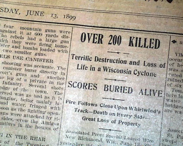 NEW RICHMOND WI St. Croix County Wisconsin TORNADO Disaster 1899 Old Newspaper