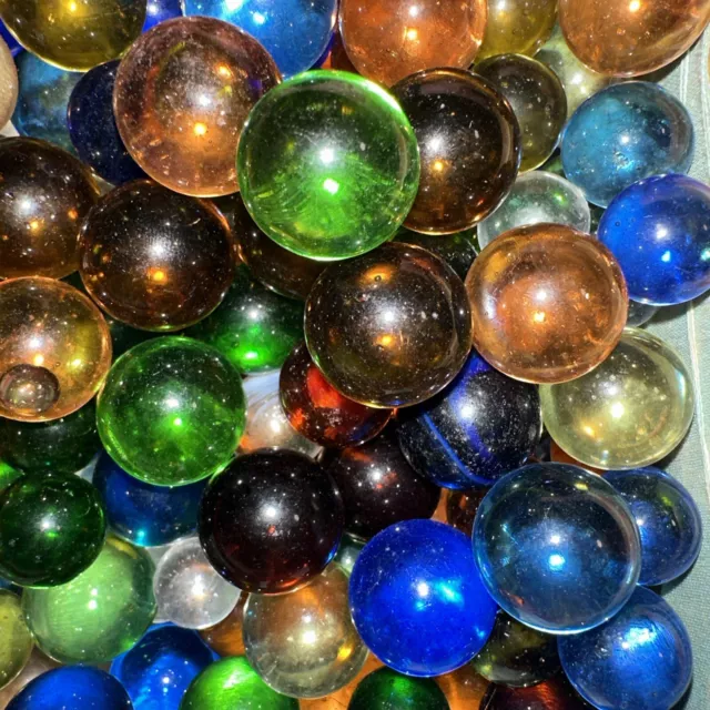 10 Vintage Glass Marbles Solid Colors Green Blue ++