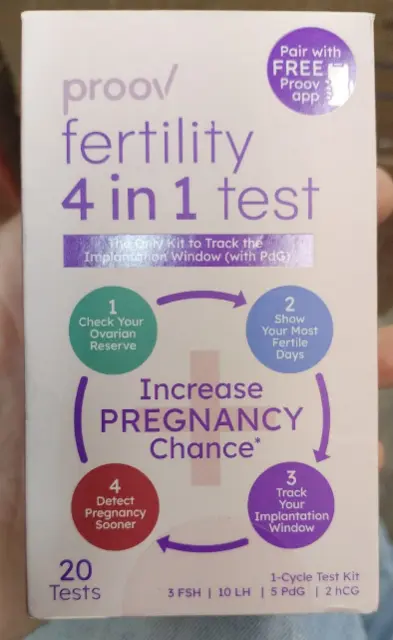 *Prueba de fertilidad 4 en 1 Proov - Kit de prueba de 1 ciclo (20 pruebas) Expiración: 05/25 # 6164