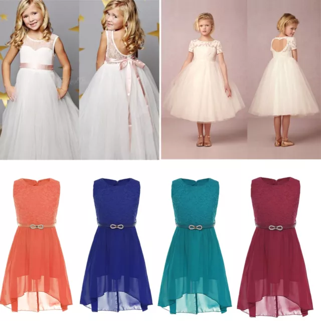 Girl Kid Lace Flower Bridesmaid Wedding Dress Party Princess Prom Wedding Gown