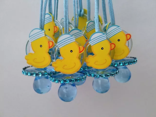 12 Duck Pacifier Necklaces Baby Shower Game Blue Favors Prizes ~ Boy Decorations