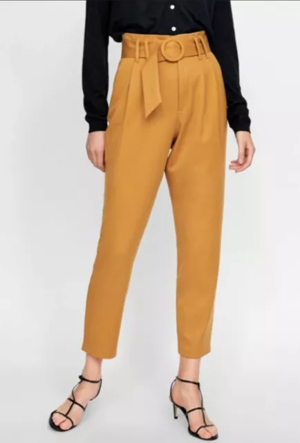 NEW ZARA TROUSERS PANTS with contrasting cuff mustard Waist 28