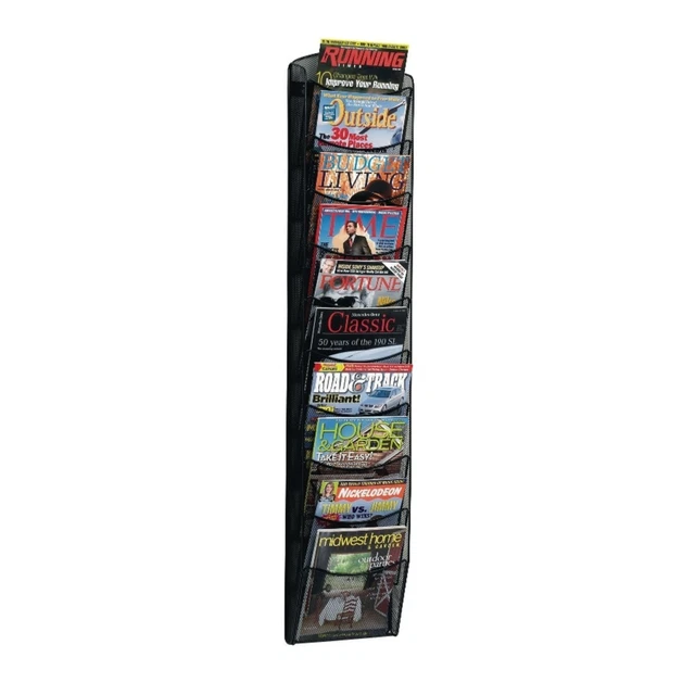Mesh Magazine Rack,10-Pockets,10-1/4"x3-1/2"x50-3/4" ,Black