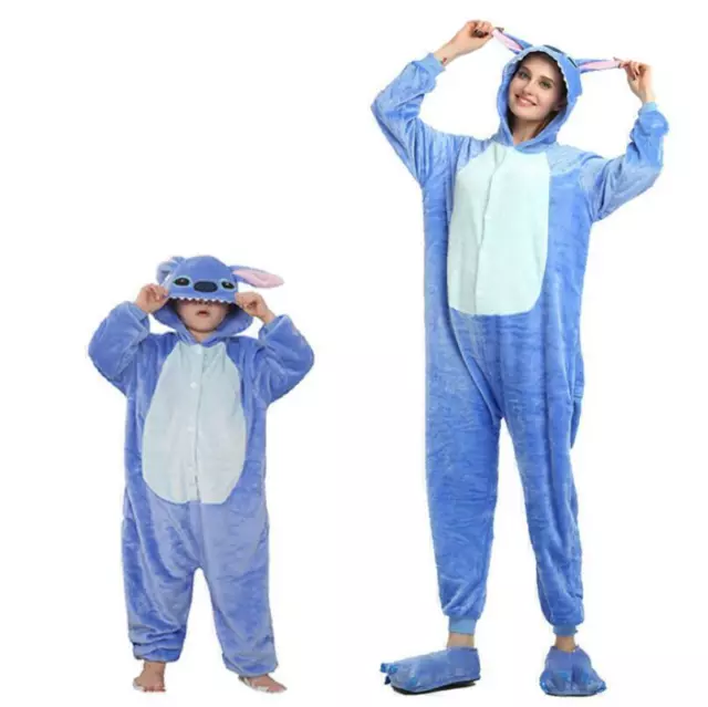 Kids Blue Stitch Cartoon Animal Pajamas Sleepwear Party Cosplay Costume Suit