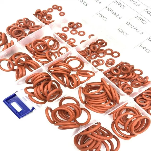 225 Pcs Silicone Rubber O-Ring Assortment Kit Metric VMQ Gasket Seal Red