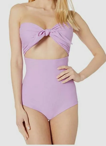 $218 Mikoh Womens Purple Lana Swimsuit One Piece Strapless Front Bow Size Medium