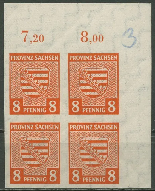 SBZ Provinz Sachsen 1945 Wappen mit WZ fallend 70 X 4er-Block Ecke 2 postfrisch