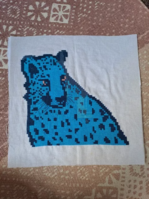 Completed Leopard Crossstitch 12x12 Inches